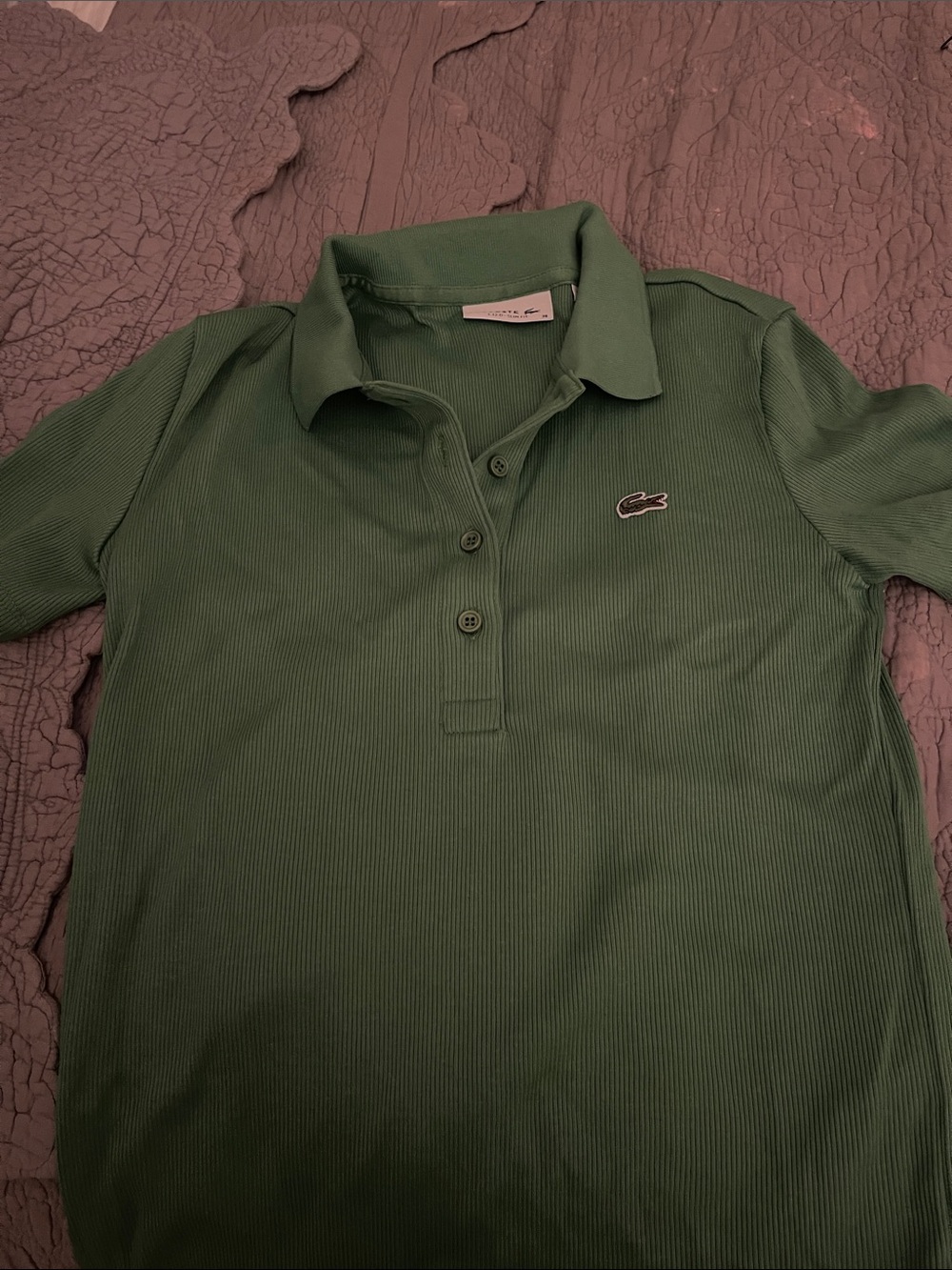 Lacoste Boys Green Ribbed Polo with Crocodile Patch